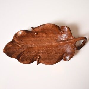 Hand carved decorative wood leaf small tray dish plate container wall hanging